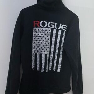 Rogue Fitness Workout Zip Up Hoodie Black Faded Missing Drawstring Men’s Size L